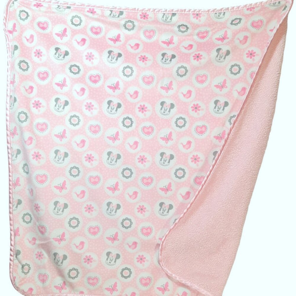 Disney Baby Minnie Mouse Bird Butterfly Floral Heart Pink Sherpa Blanket 28"X28"
